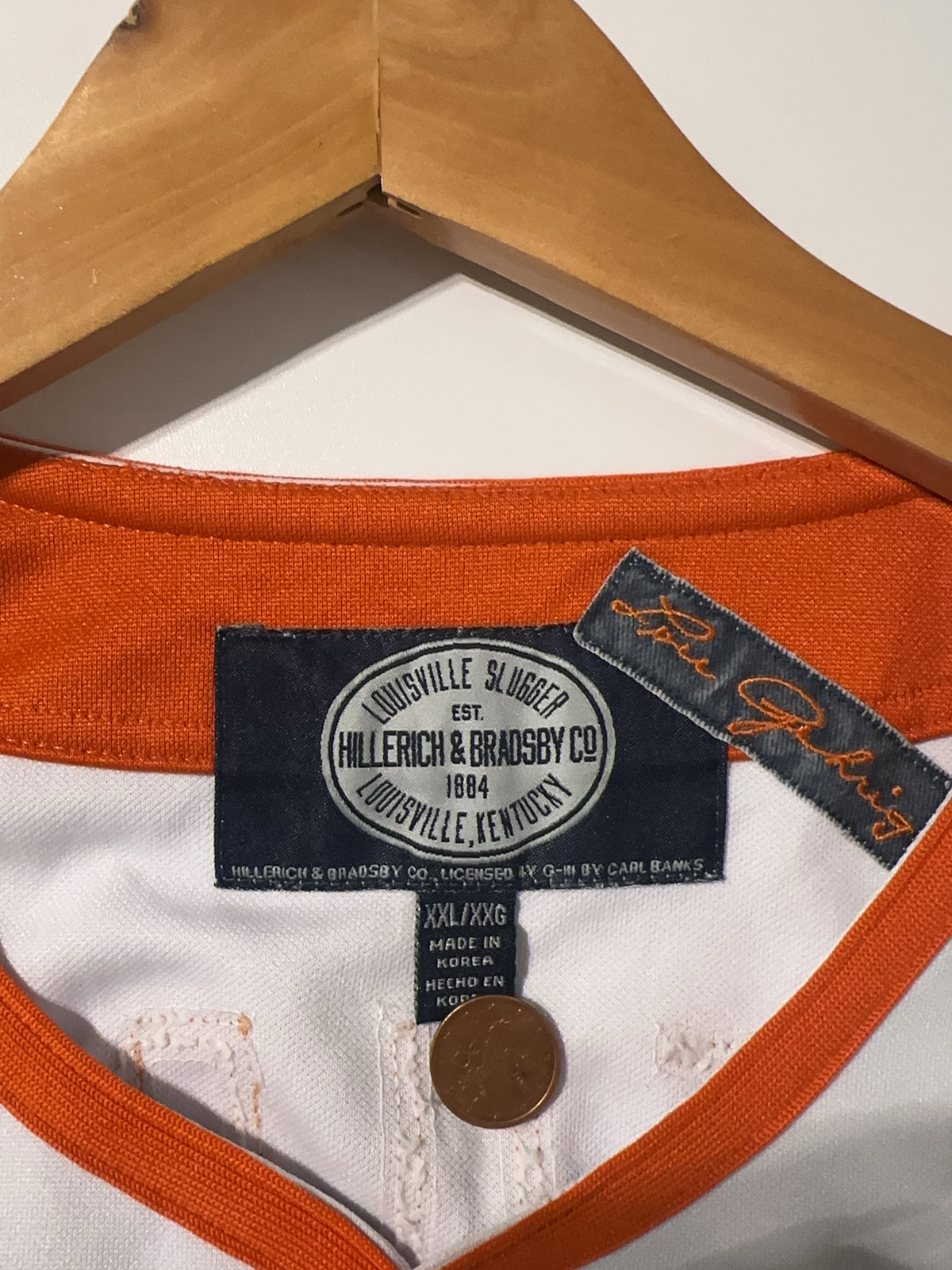 XXL - Louisville Slugger Hillerich & Bradsby Co. White Orange Baseball Jersey