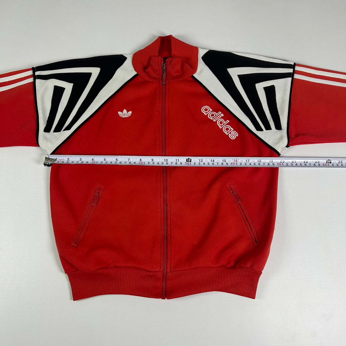 M - Vintage 1980's Adidas Red Track Jacket with Geometric Sleeve Panels