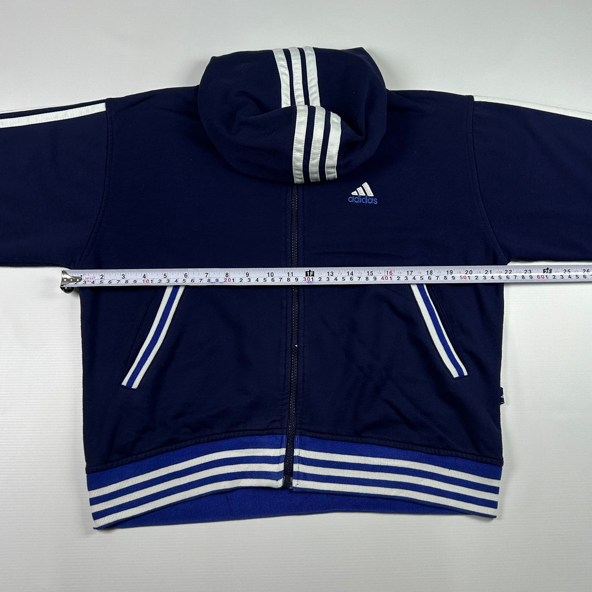 S - 1990's Adidas Navy Zip-Up Hooded Jacket Corporate Line