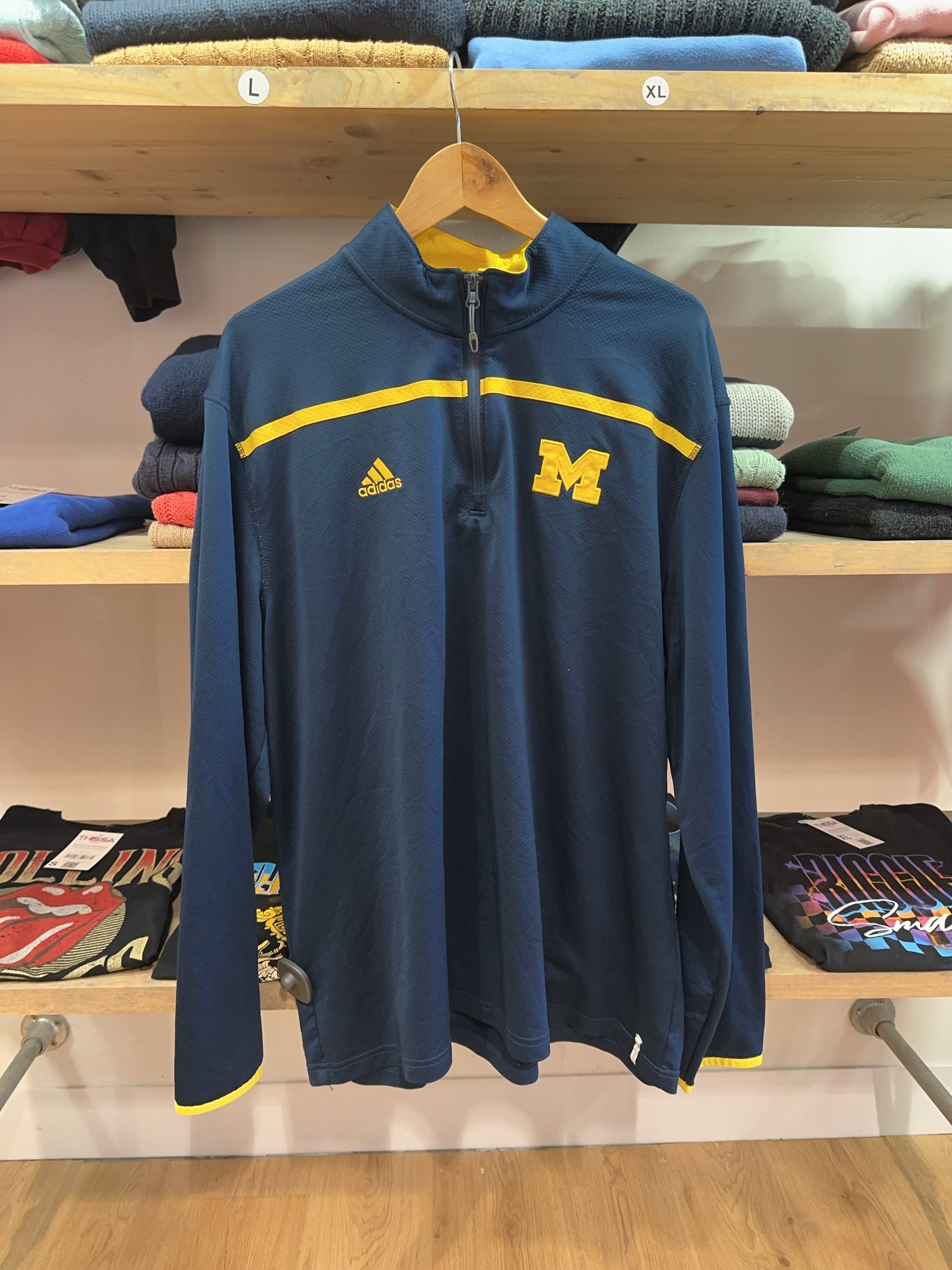 XL - Adidas Michigan Wolverines Navy Quarter-Zip Pullover
