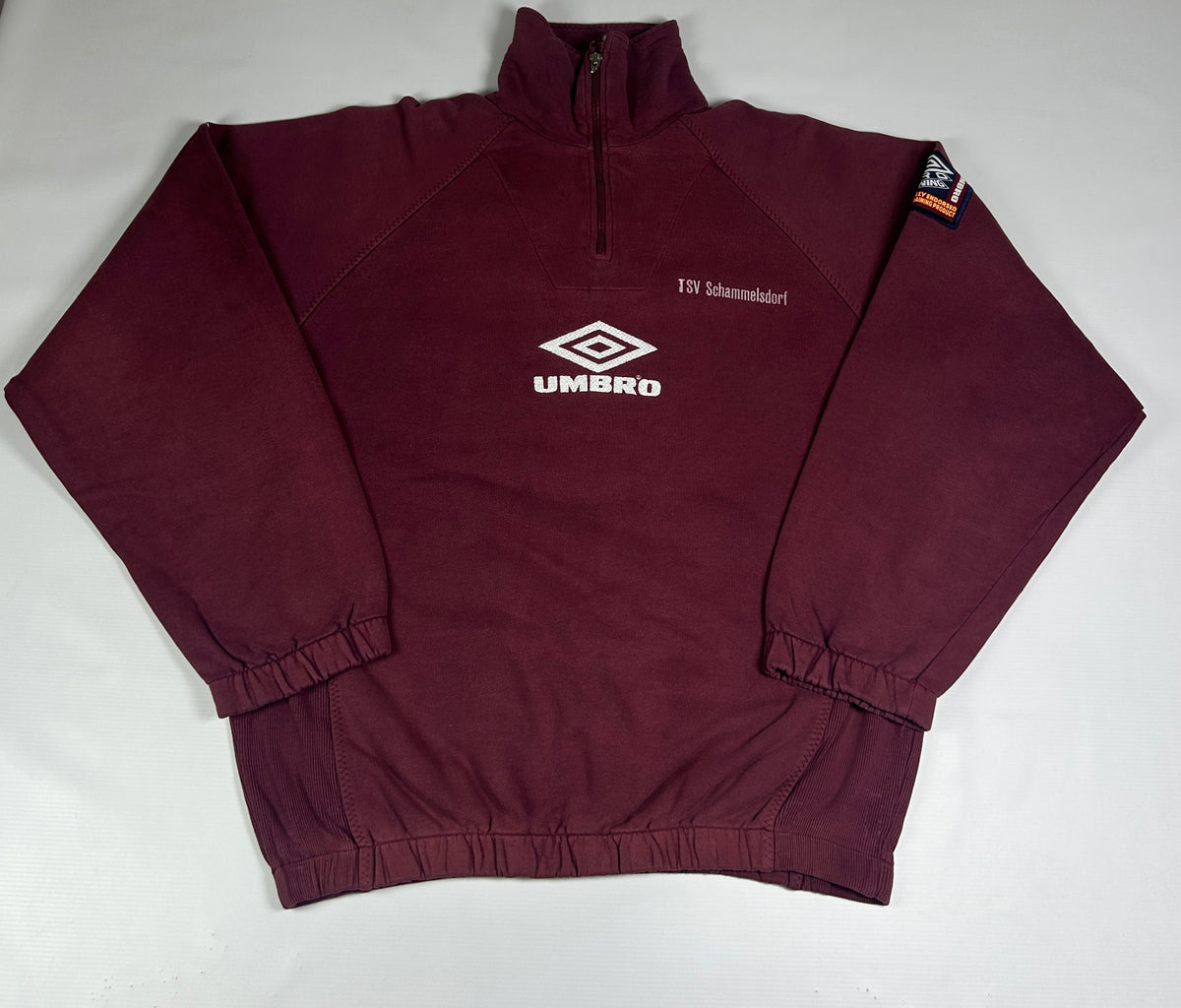 XL - Vintage 1990's Umbro TSV Schammelsdorf Burgundy Quarter-Zip Training Top