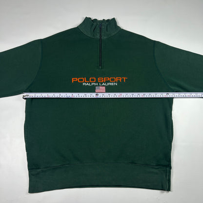 L- 1990's Polo Sport Ralph Lauren Green Quarter-Zip Sweatshirt