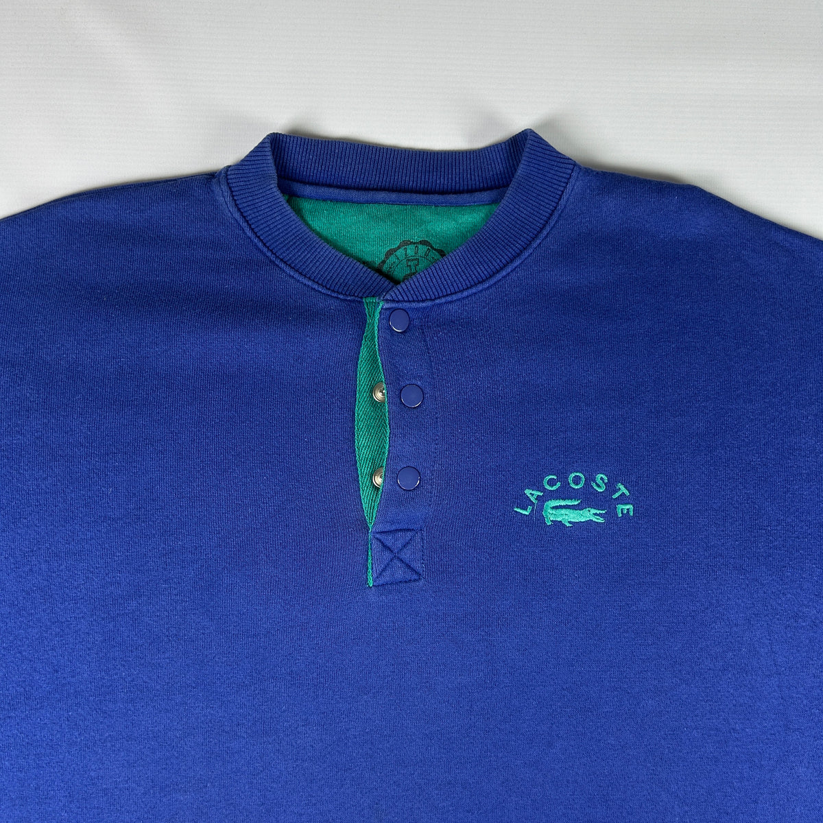 M - Vintage 1990's Lacoste Blue Snap-Button Sweatshirt