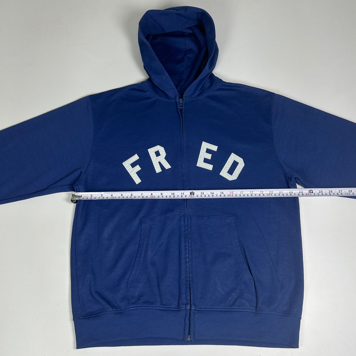 L - Vintage 1990's Fred Perry Blue Zip-Up Hooded Sweatshirt