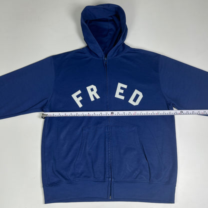 L - Vintage 1990's Fred Perry Blue Zip-Up Hooded Sweatshirt