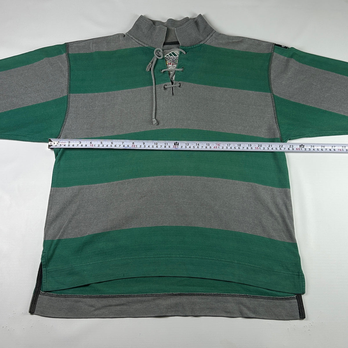 M - 1990's Adidas Equipment Striped Long Sleeve Lace-Up Polo Shirt