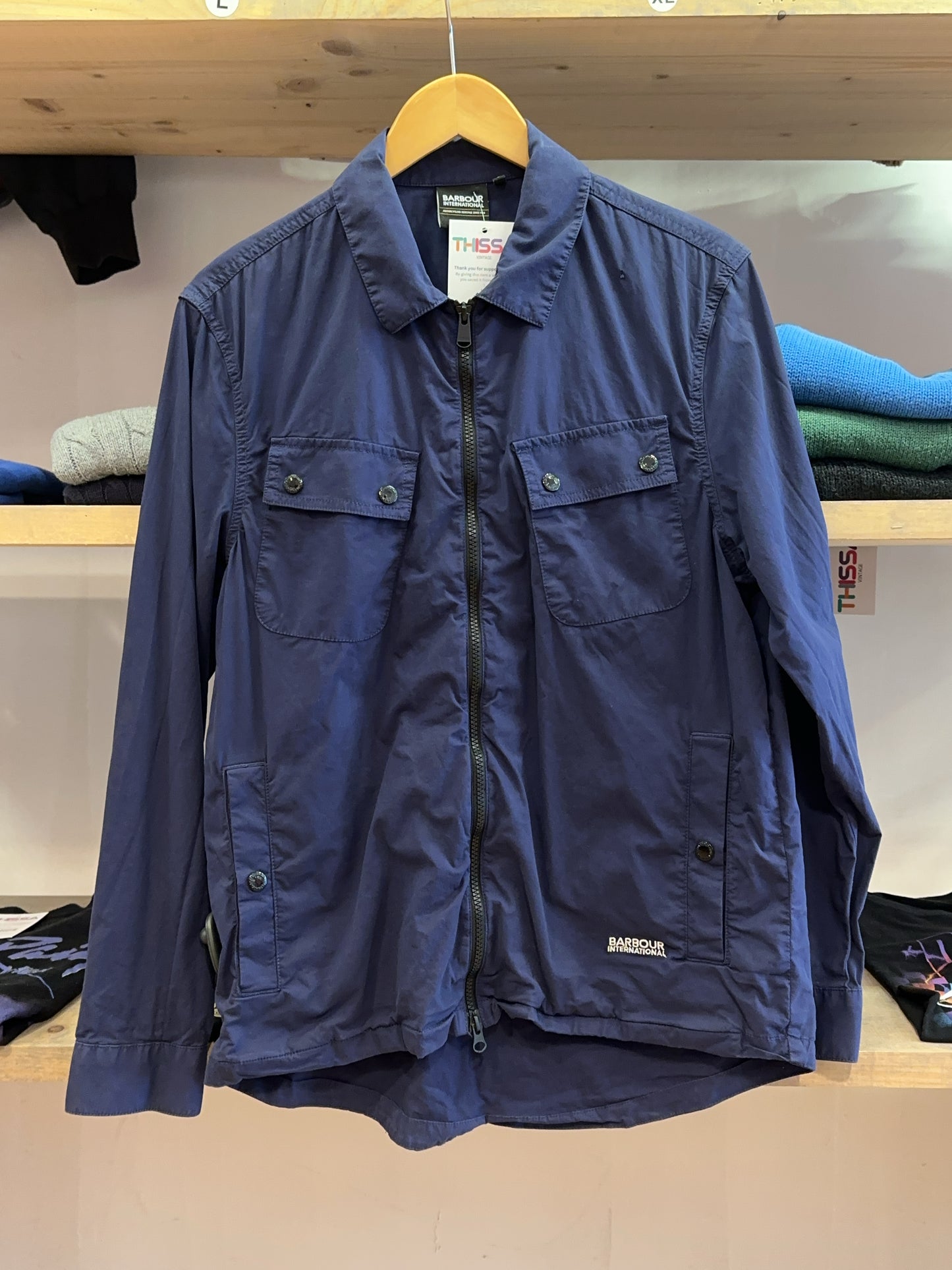 S - Barbour International Navy Zip-Up Utility Jacket