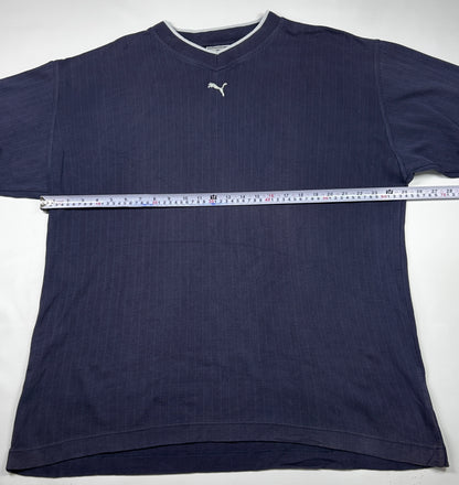 L - 1990's Puma Navy Long Essentials Elevated Relaxed Material Sleeve V-Neck Shirt