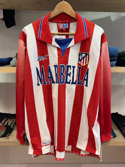 L - 1998-1999 Atlético Madrid Kiko #19 Reebok Home Football Shirt Longsleeve
