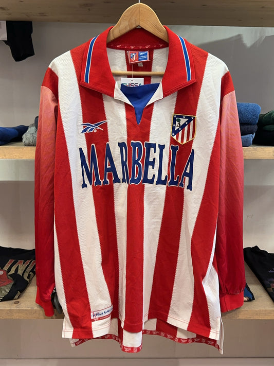 L - 1998-1999 Atlético Madrid Kiko #19 Reebok Home Football Shirt Longsleeve