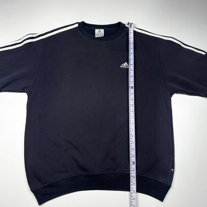 M - Adidas 1990's Navy Three-Stripe Sweatshirt