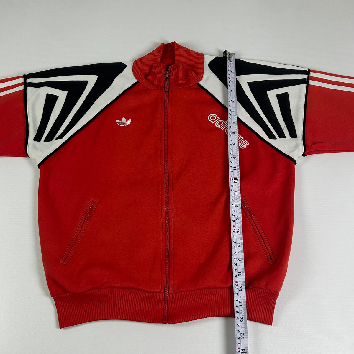 M - Vintage 1980's Adidas Red Track Jacket with Geometric Sleeve Panels