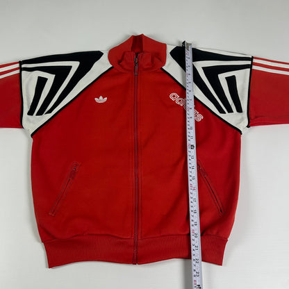 M - Vintage 1980's Adidas Red Track Jacket with Geometric Sleeve Panels