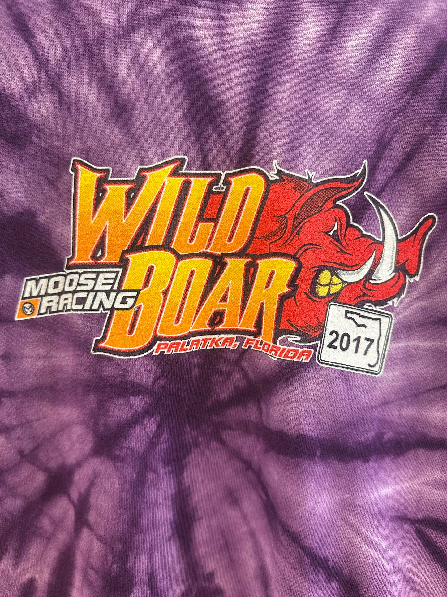 XL - Purple Tie-Dye Wild Boar Racing Graphic T-Shirt
