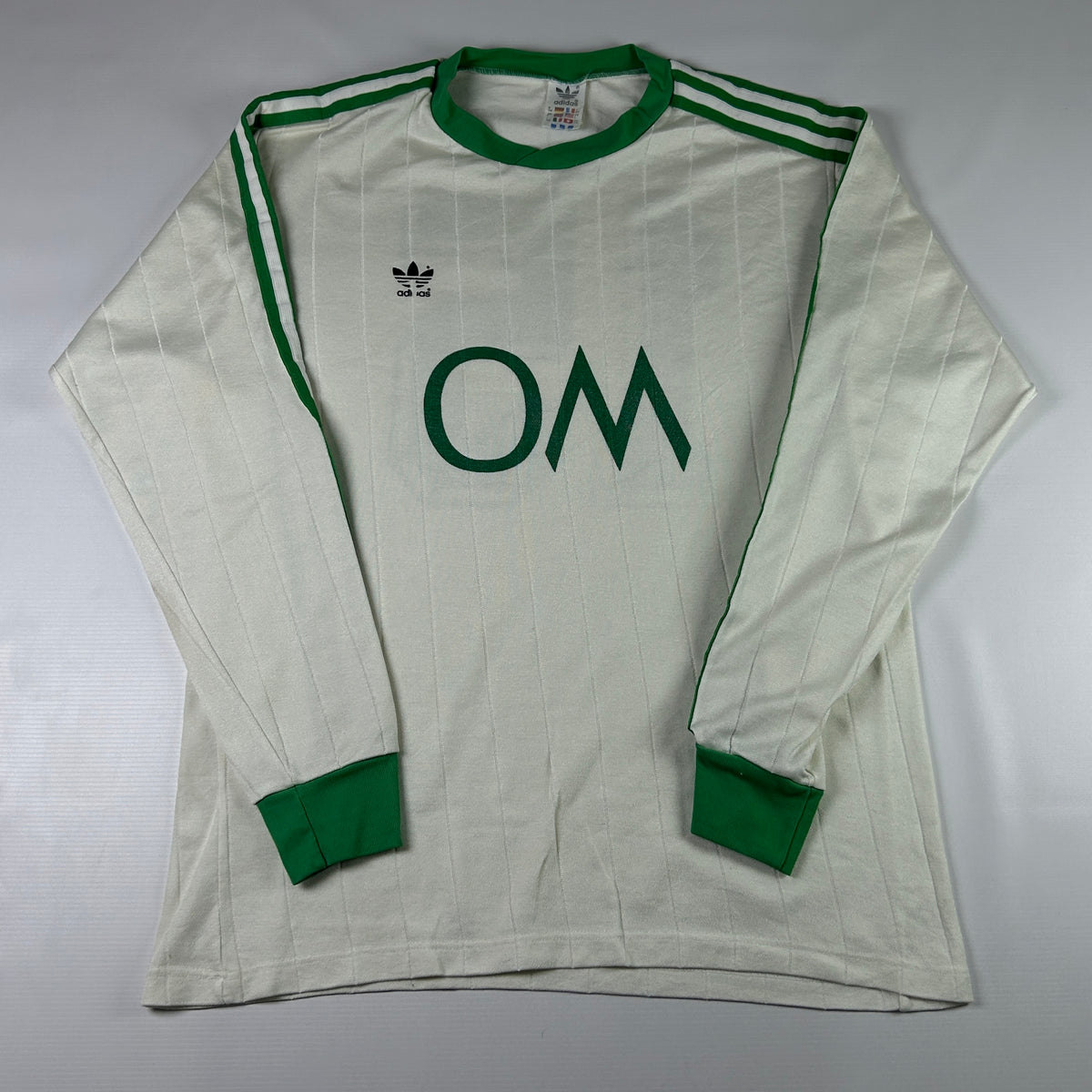 L - 1970s Adidas OM Olympique de Marseille 15 Vintage Soccer Long-Sleeve Jersey