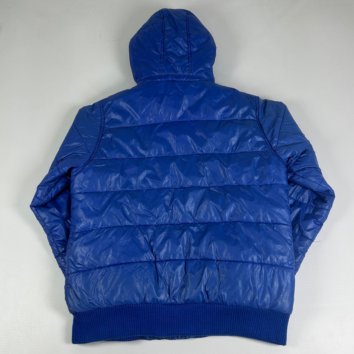 S - Vintage 1990's Moncler Blue Quilted Hooded Puffer Jacket with Fur Trim