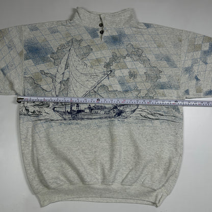 L - Vintage 1990's Art Unlimited Sailboat Quarter-Zip Sweatshirt