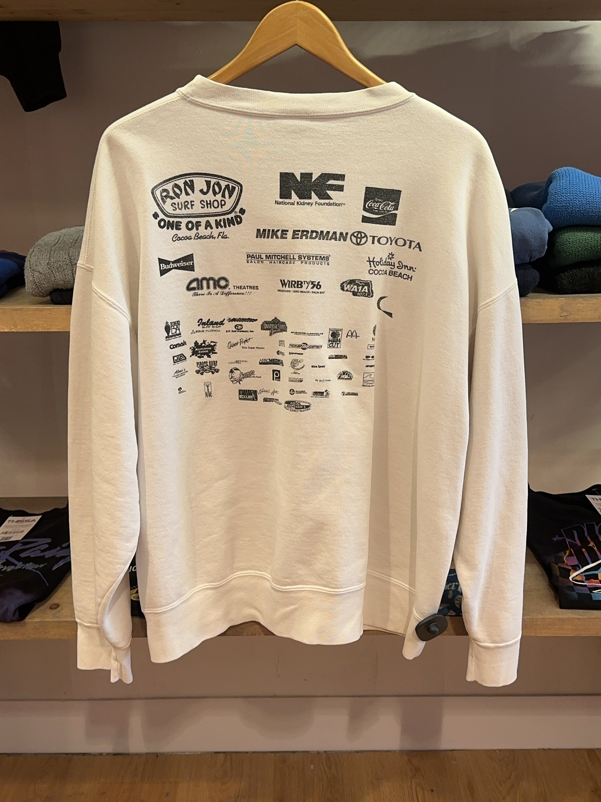 XXL - Vintage 1990's Delta Sweatshirt featuring a "Ron Jon / MKF Pro-Am" surf