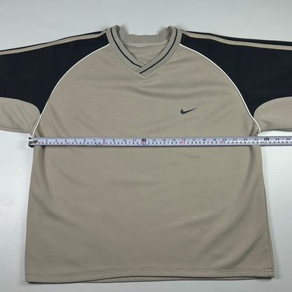 XL - 2000's Nike Beige and Black Long Sleeve V-Neck Pullover