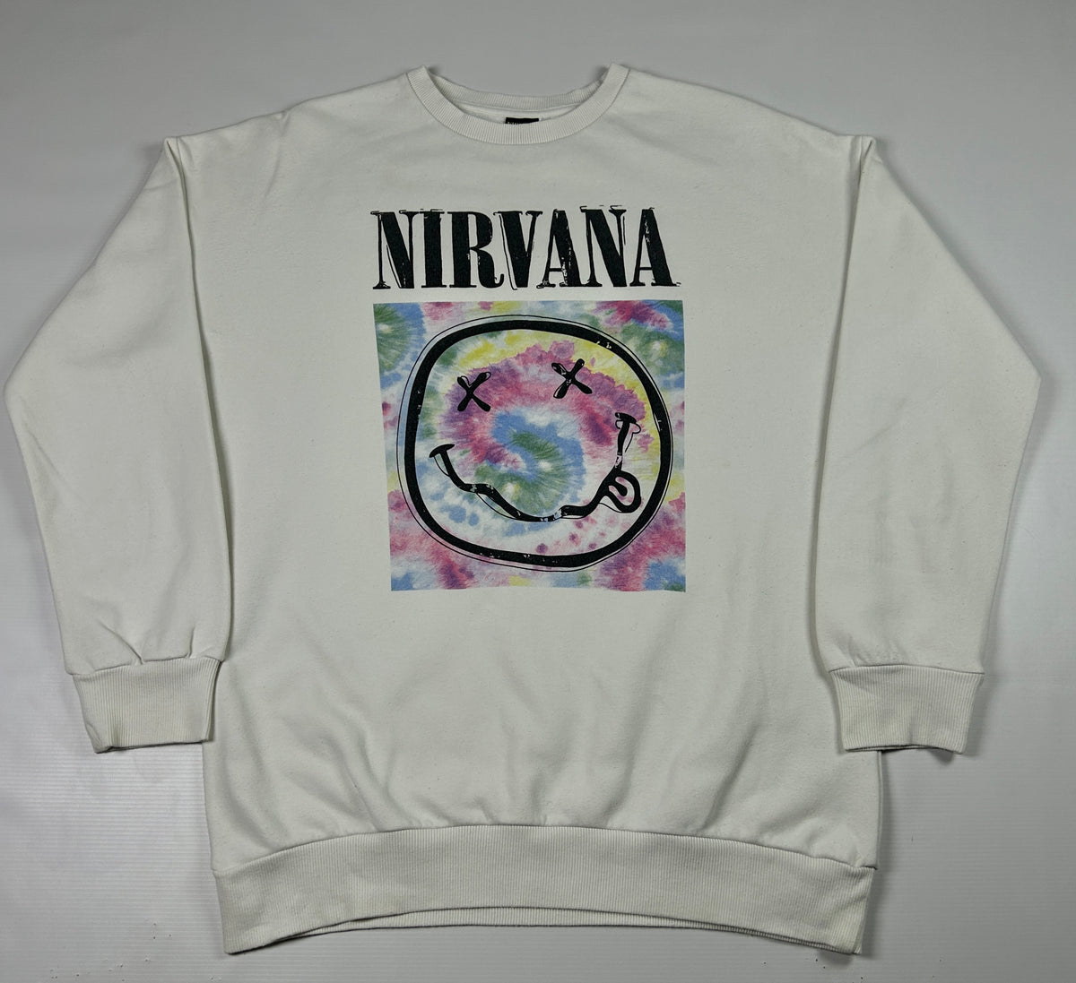 L - Nirvana 2000's Tie-Dye Smiley Graphic Sweatshirt