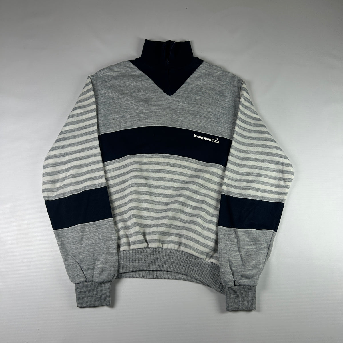 M - 1980's Le Coq Sportif Vintage Striped Quarter-Zip Pullover Sweatshirt