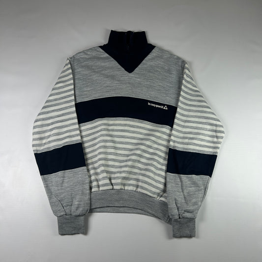 M - 1980's Le Coq Sportif Vintage Striped Quarter-Zip Pullover Sweatshirt
