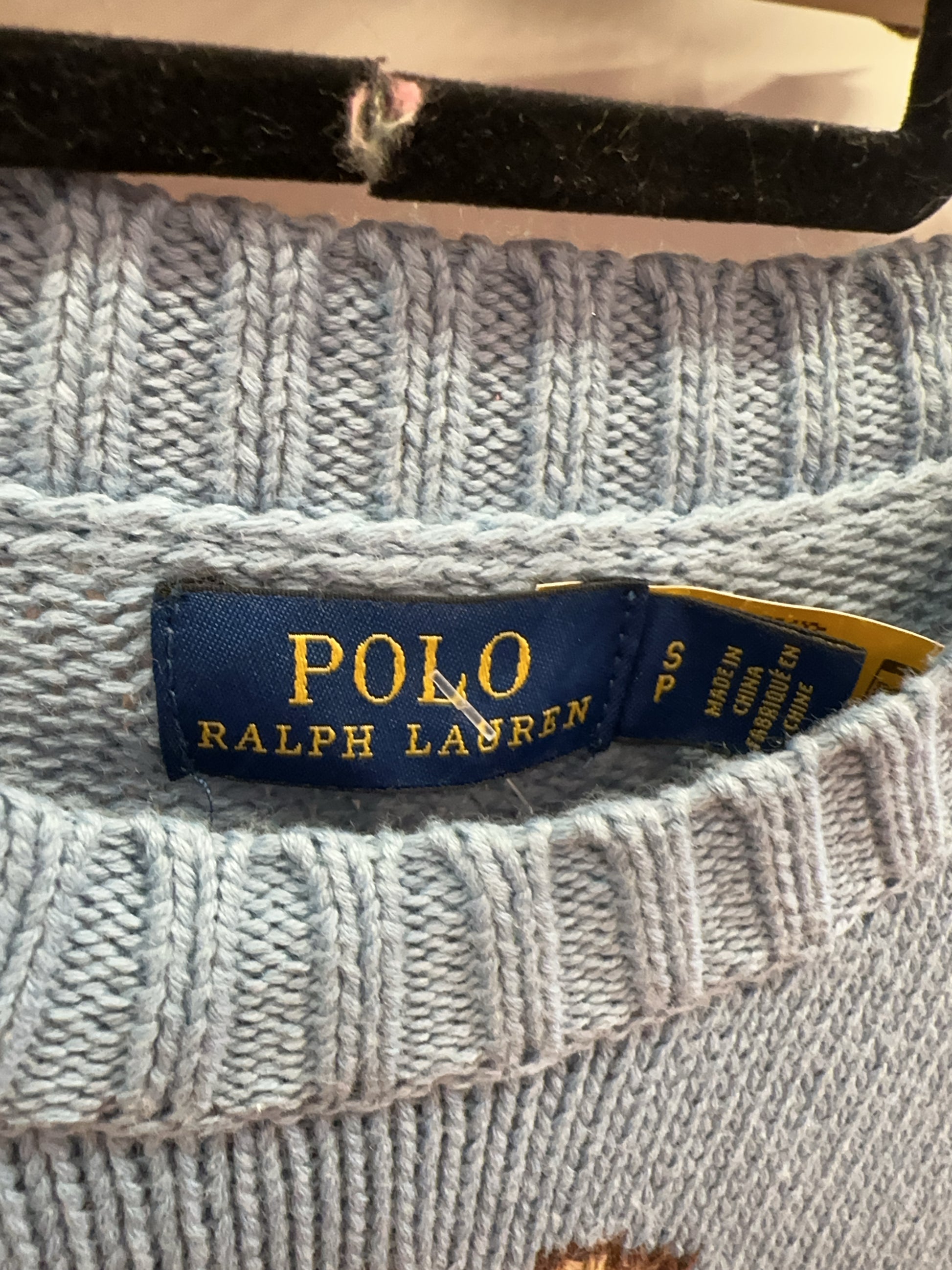 S - Polo Ralph Lauren Polo Bear Tote Cotton Knit Light Blue Sweater