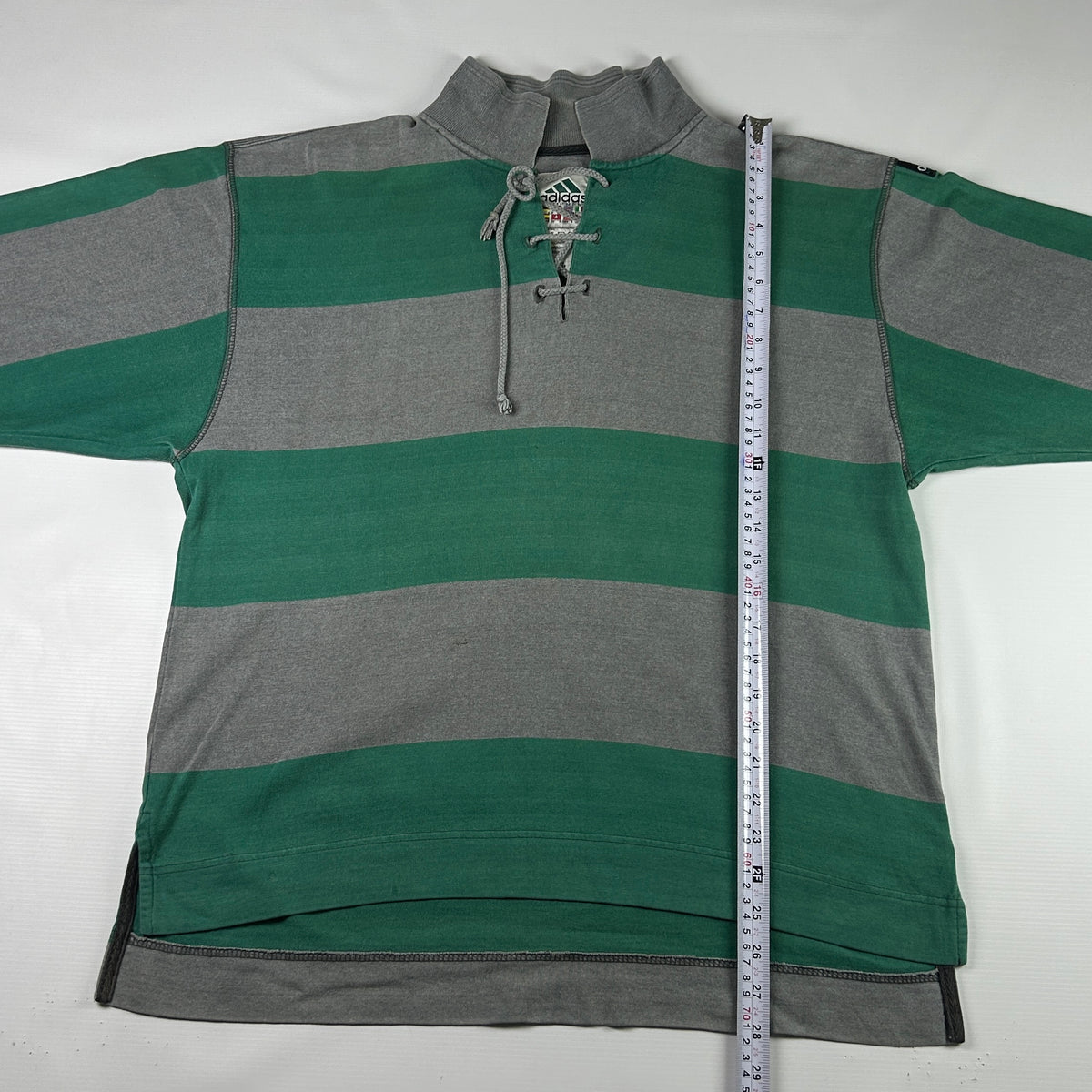 M - 1990's Adidas Equipment Striped Long Sleeve Lace-Up Polo Shirt