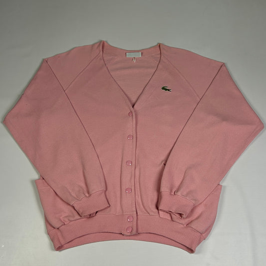 L - 1980's Lacoste Women's Pink Relaxed Fit V-neck Wool Cardigan