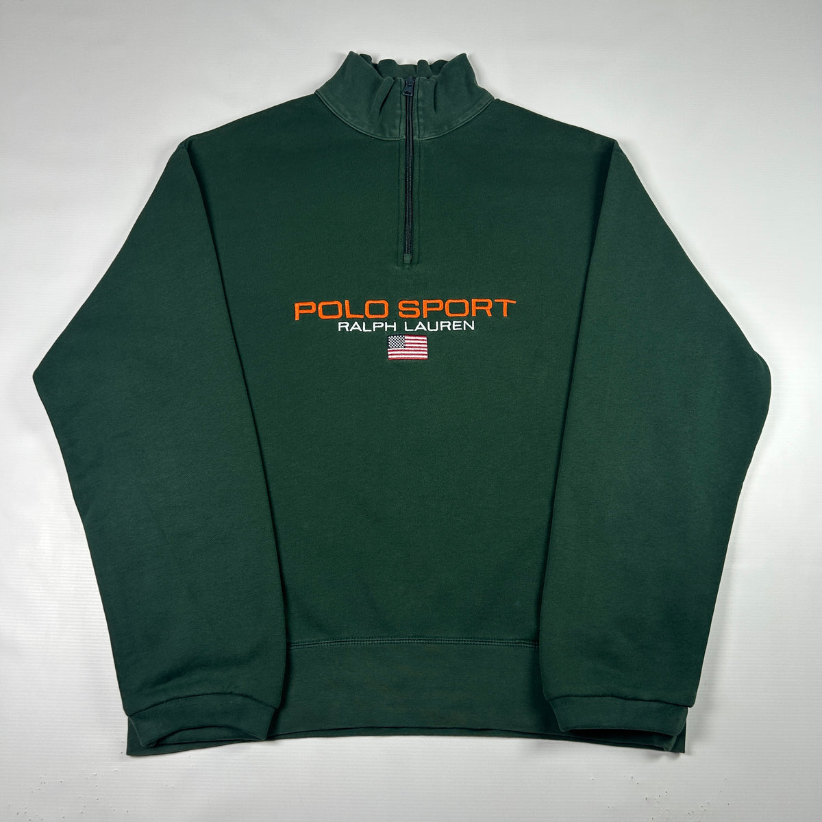 L- 1990's Polo Sport Ralph Lauren Green Quarter-Zip Sweatshirt