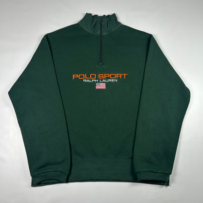L- 1990's Polo Sport Ralph Lauren Green Quarter-Zip Sweatshirt