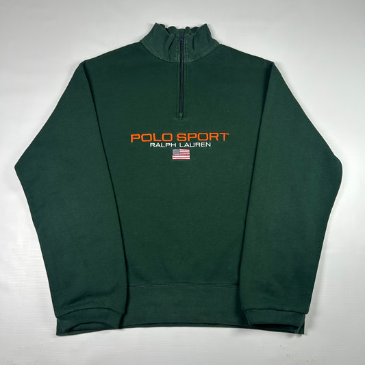 L- 1990's Polo Sport Ralph Lauren Green Quarter-Zip Sweatshirt