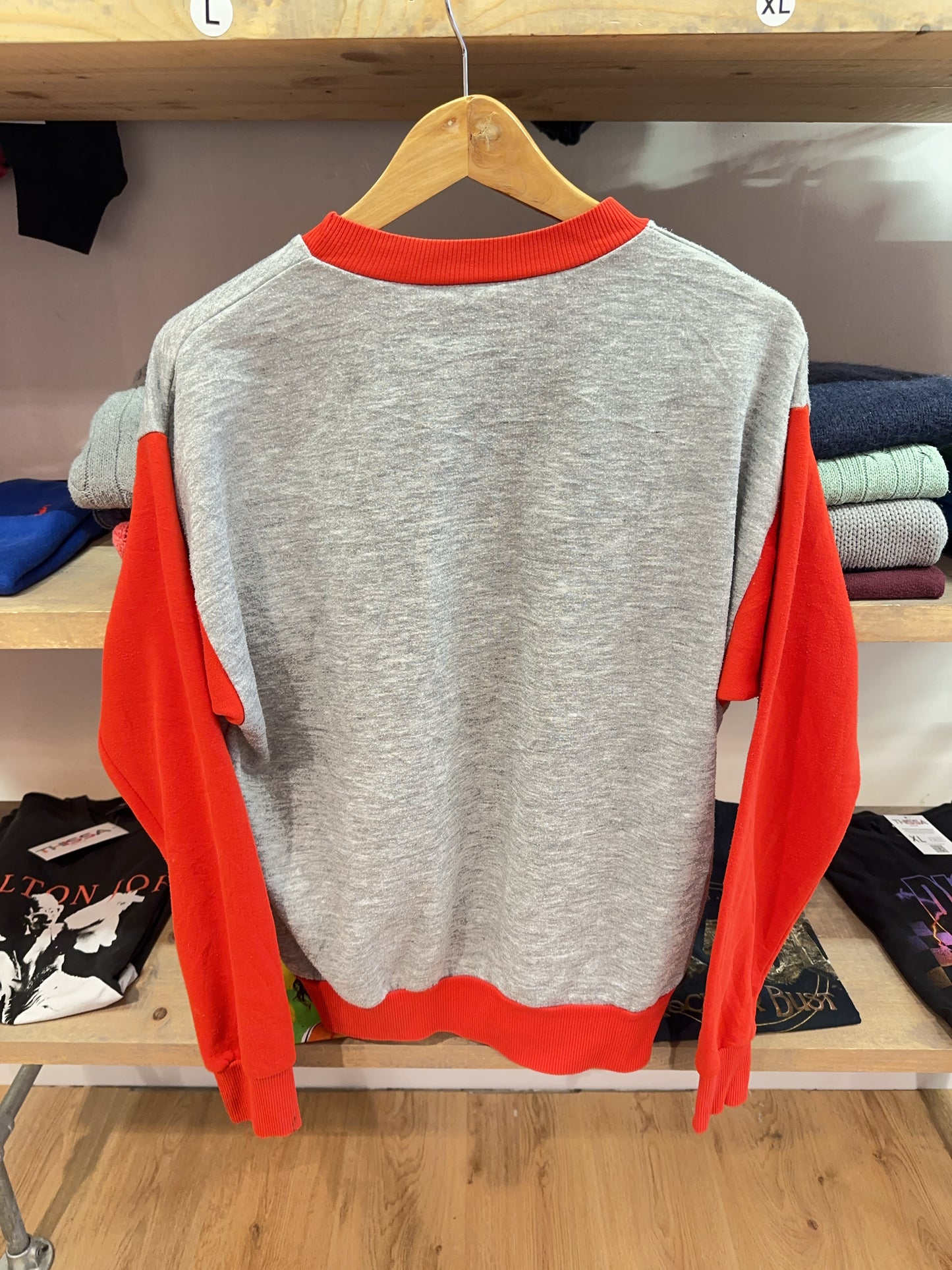 Vintage 1980s Adidas Originals Grey & Red Crewneck Sweatshirt - S