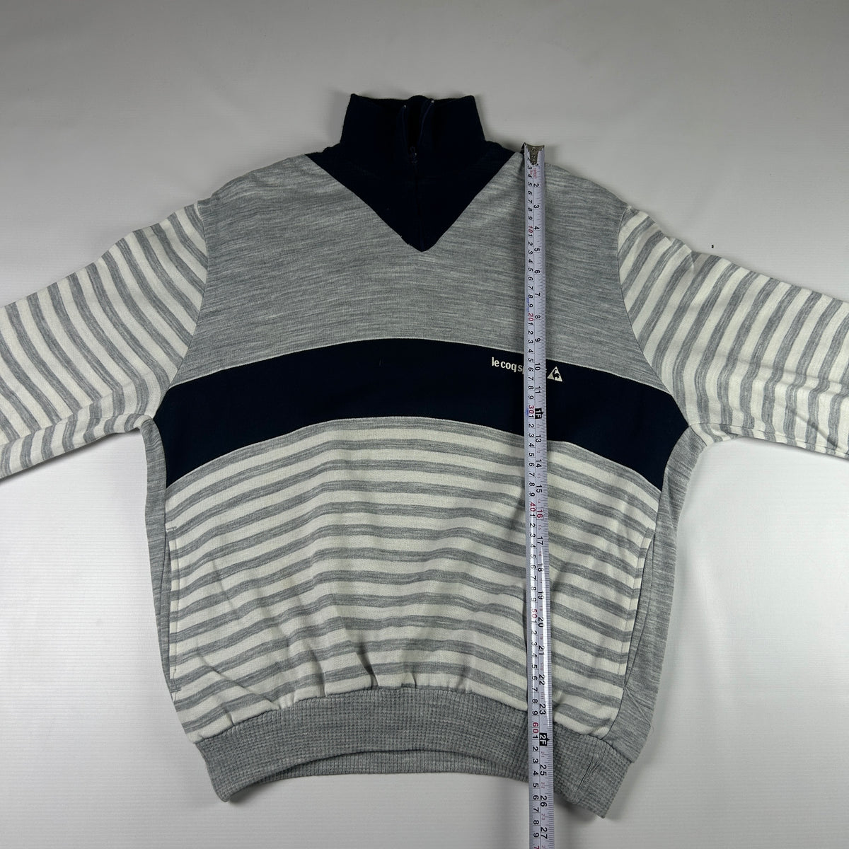 M - 1980's Le Coq Sportif Vintage Striped Quarter-Zip Pullover Sweatshirt