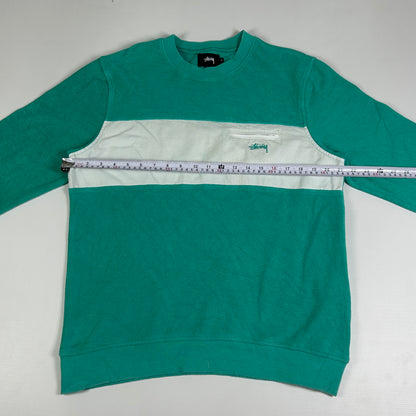 M - Stussy Teal and White Colorblock Crewneck Sweatshirt