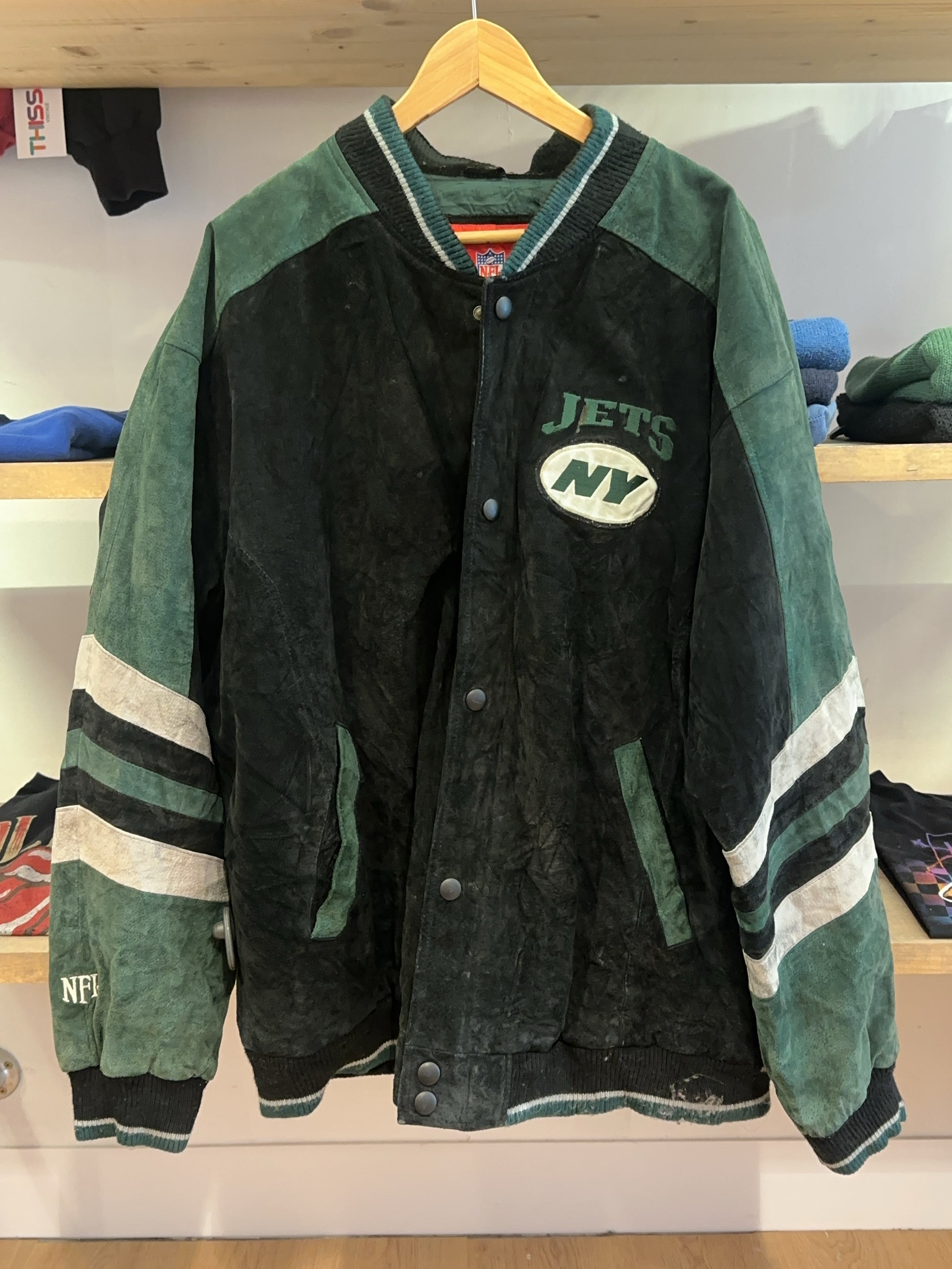 XXL - Vintage 1990's New York Jets Suede Leather NFL Jacket
