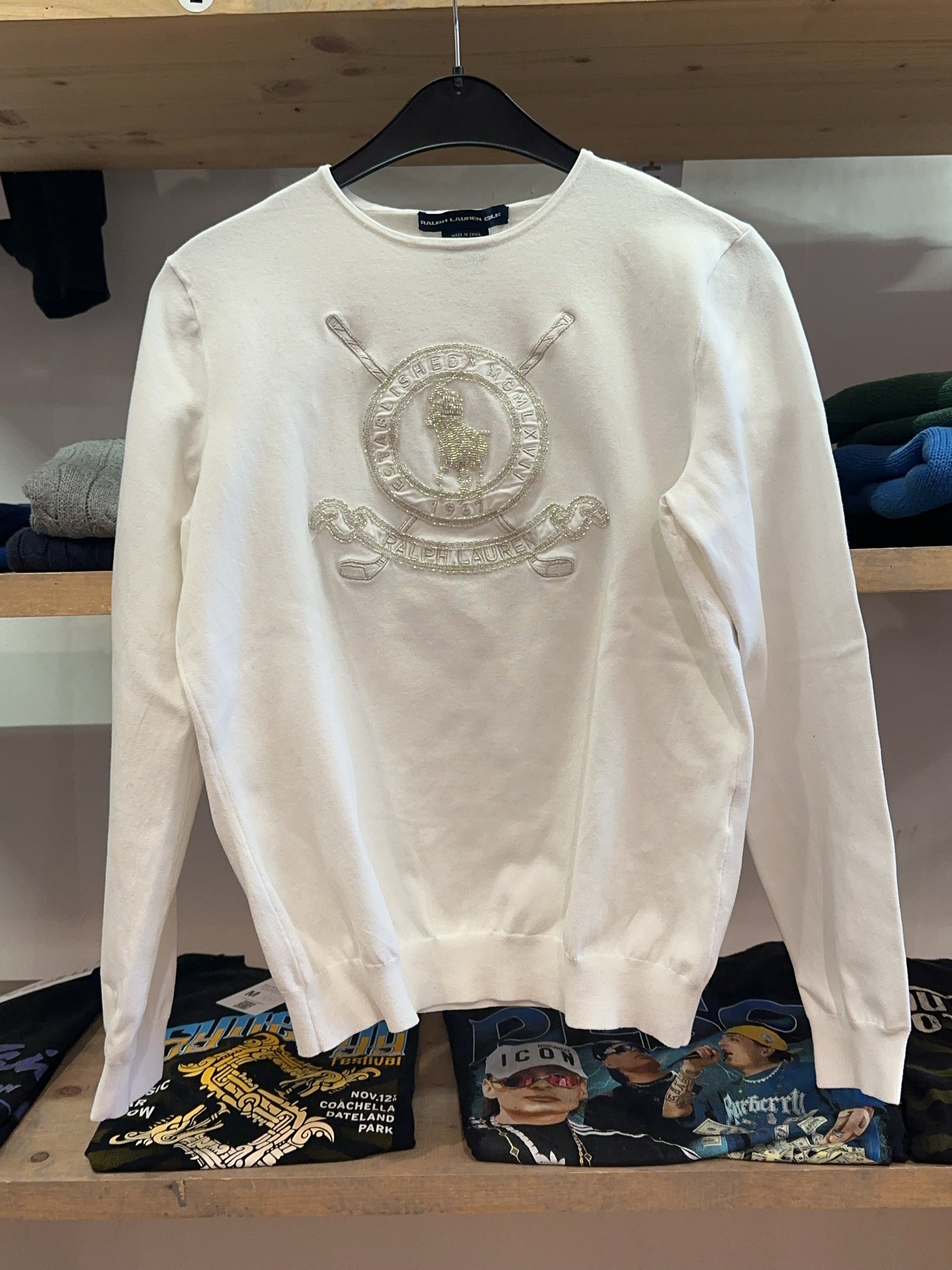 XS - Women’s Ralph Lauren sparkly White sweater embroidered silver beaded