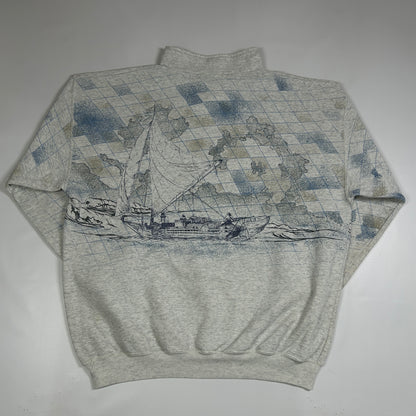 L - Vintage 1990's Art Unlimited Sailboat Quarter-Zip Sweatshirt