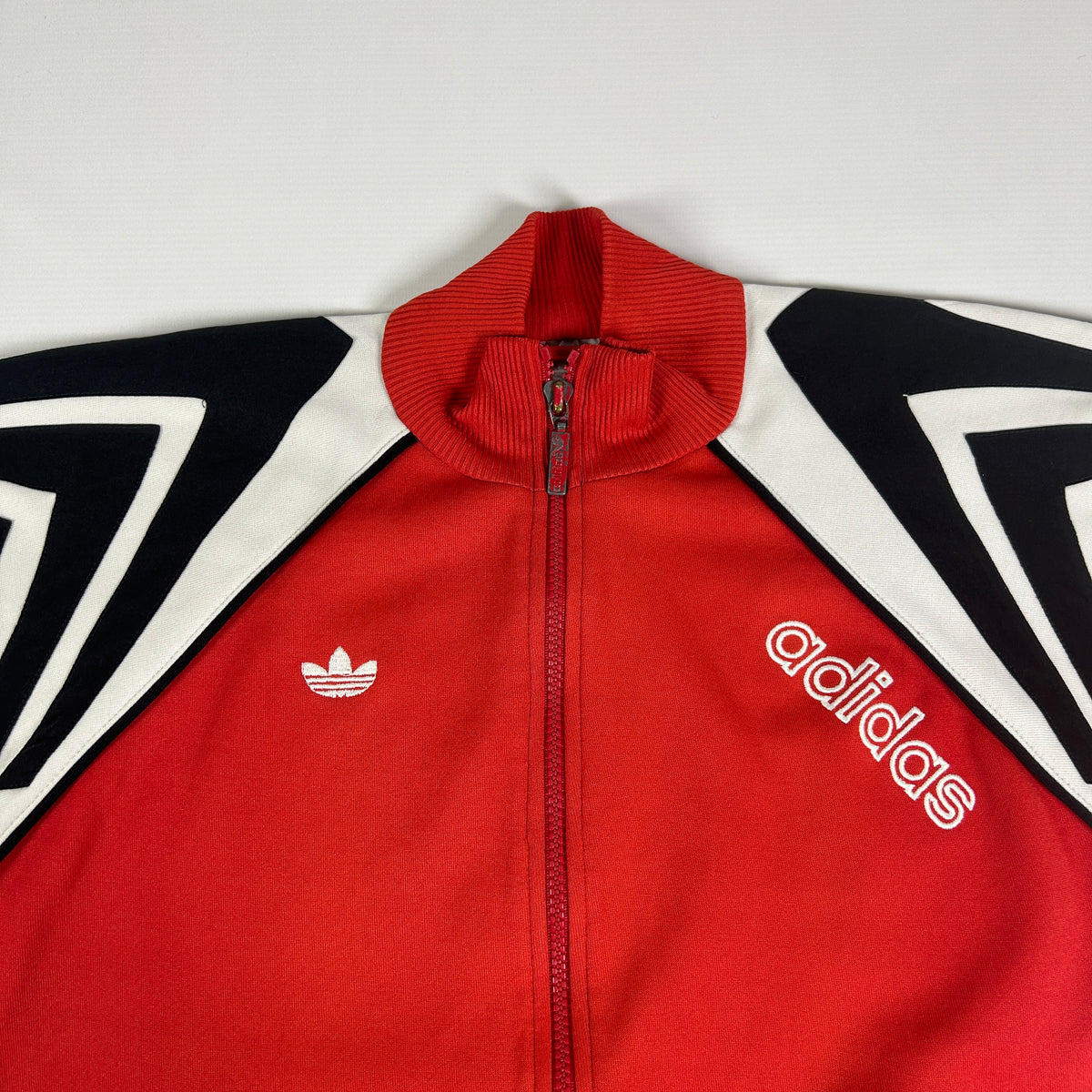 M - Vintage 1980's Adidas Red Track Jacket with Geometric Sleeve Panels