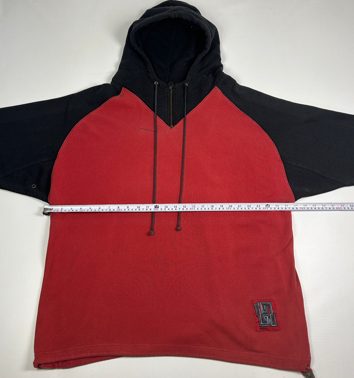 XL - 1990's Adidas Red Black Hooded Pullover Sweatshirt