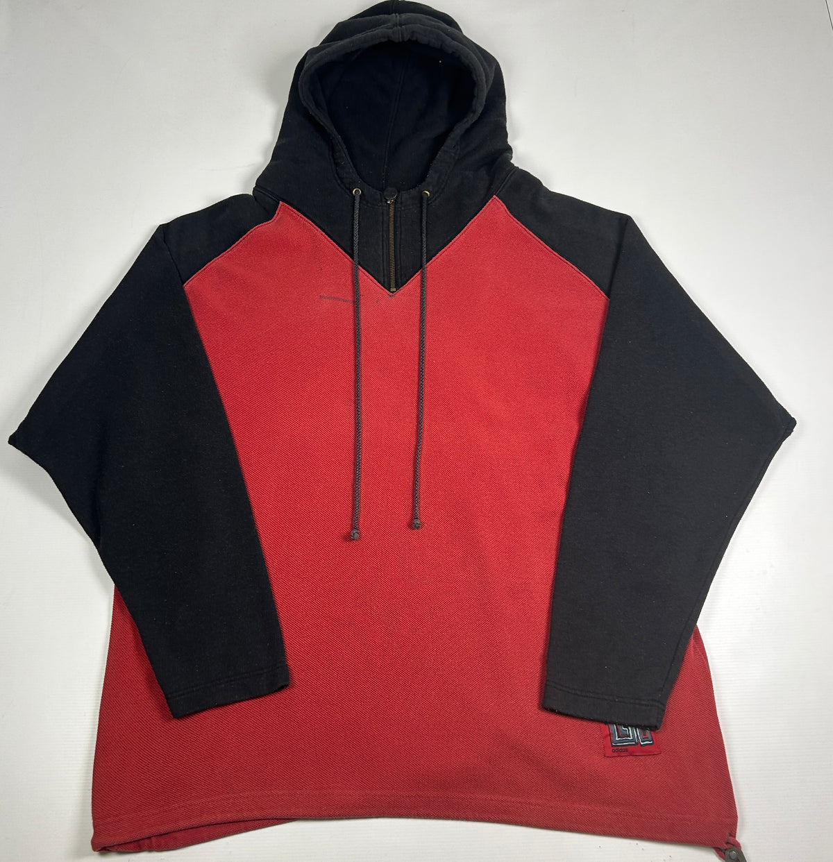 XL - 1990's Adidas Red Black Hooded Pullover Sweatshirt