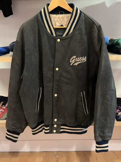 XL - Vintage 1990's Guess Jeans Genuine Leather Varsity Jacket