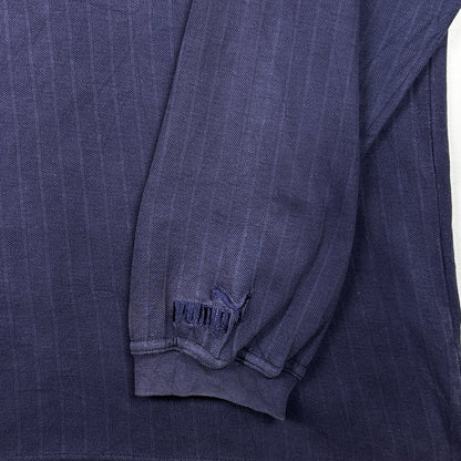 L - 1990's Puma Navy Long Essentials Elevated Relaxed Material Sleeve V-Neck Shirt