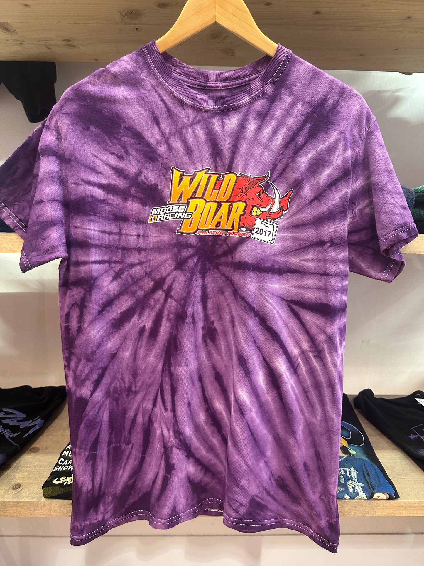 XL - Purple Tie-Dye Wild Boar Racing Graphic T-Shirt
