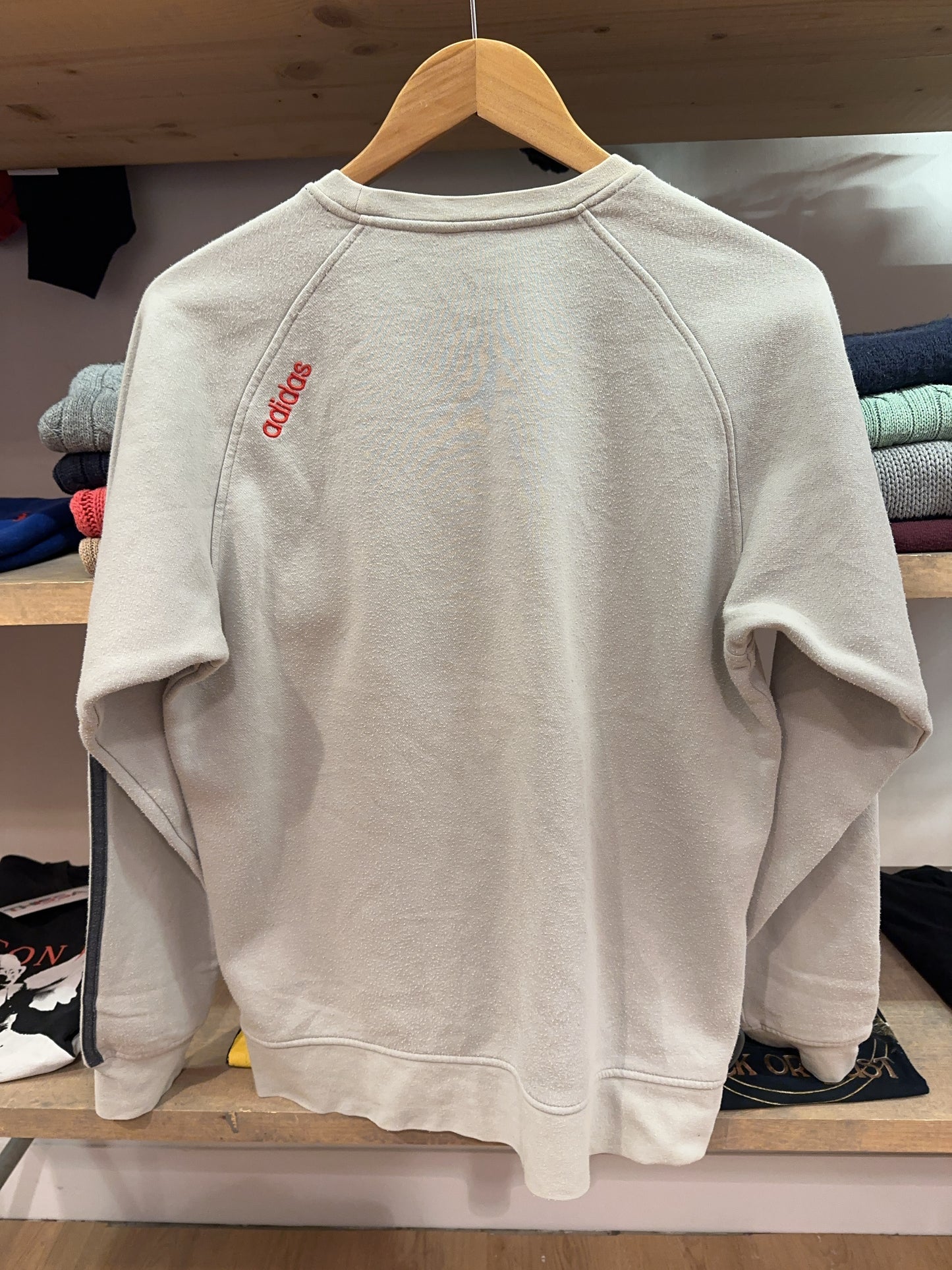 Adidas Beige 3-Stripes Logo Crewneck Sweatshirt - M