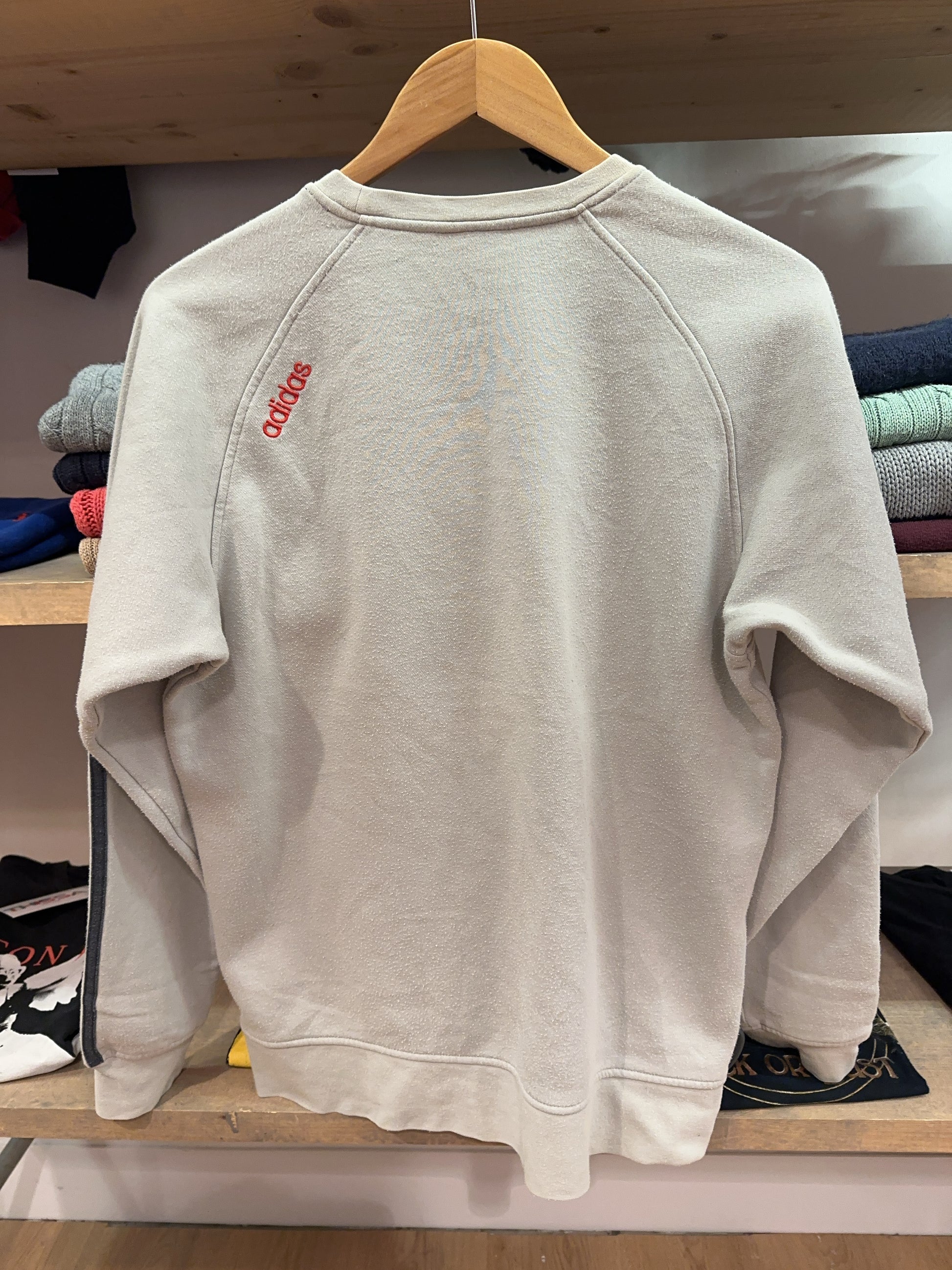 Adidas Beige 3-Stripes Logo Crewneck Sweatshirt - M