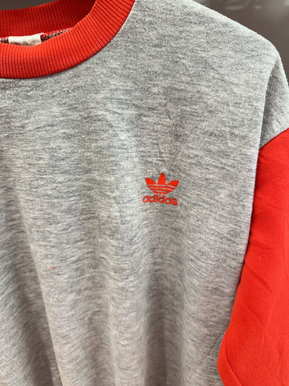 Vintage 1980s Adidas Originals Grey & Red Crewneck Sweatshirt - S
