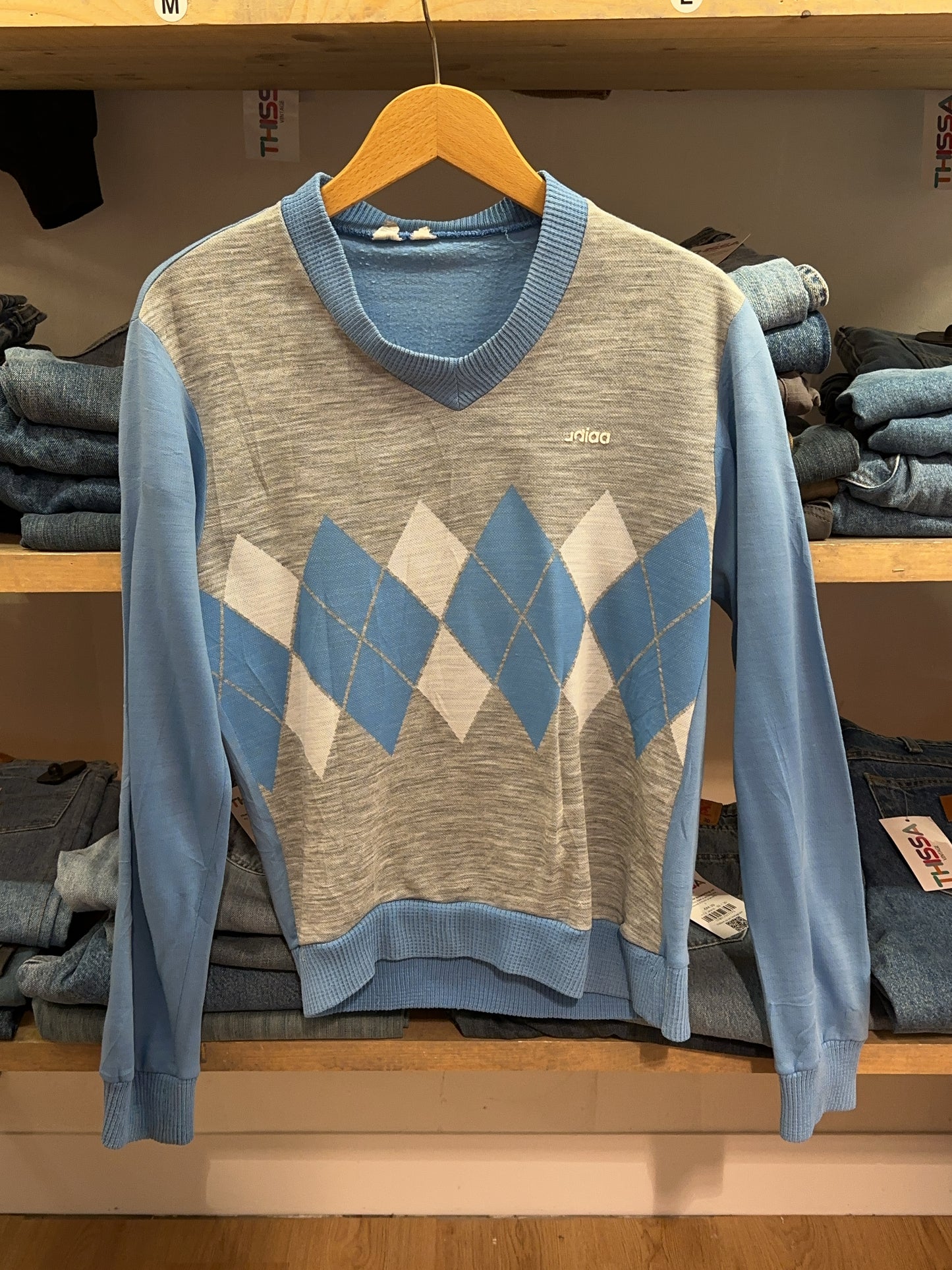 S - Vintage 1980's Adidas Greenwich Diamond Sweatshirt