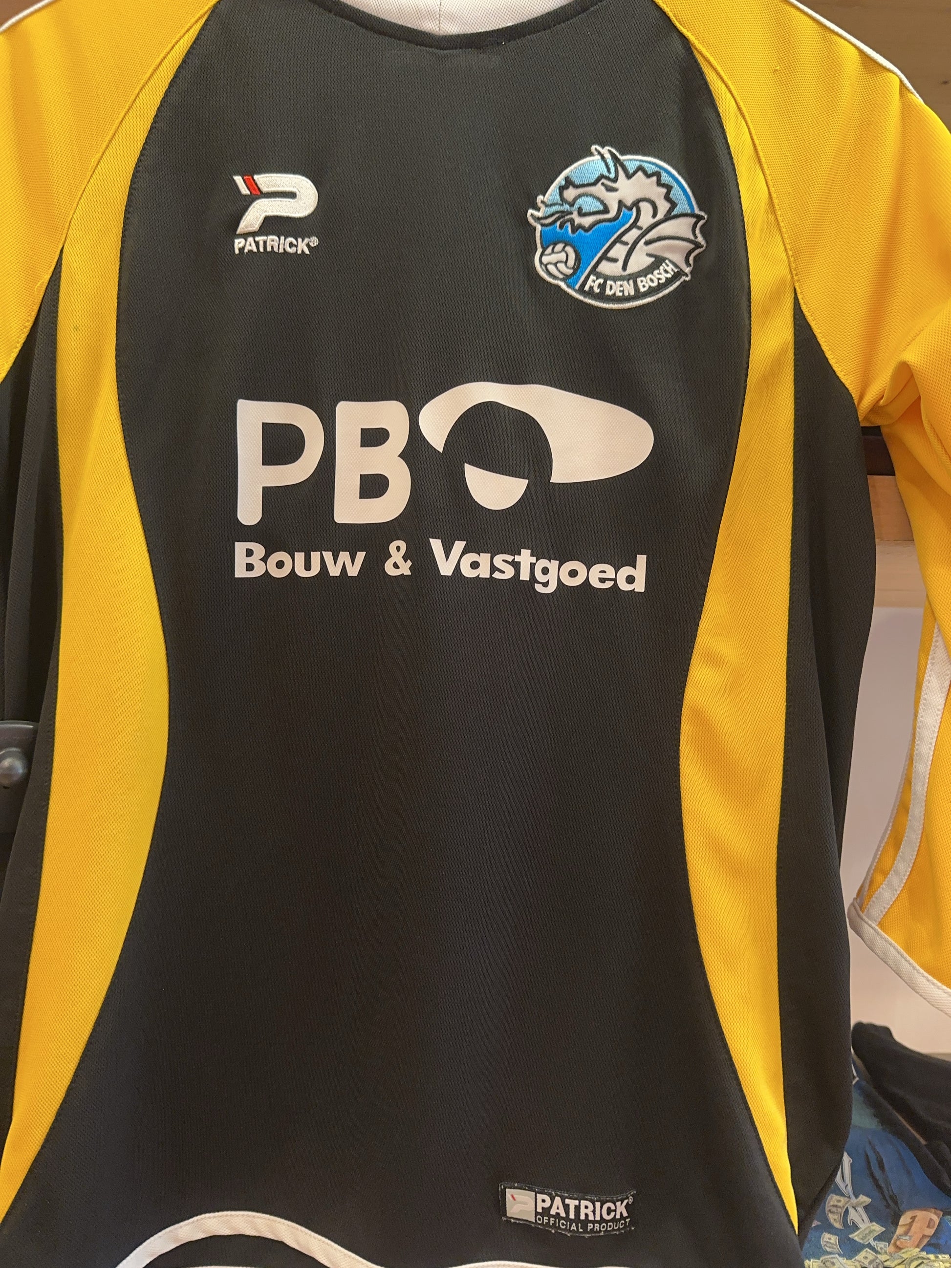 2007/08 FC Den Bosch Away Patrick Football Shirt Jersey #6 Black Yellow XS
