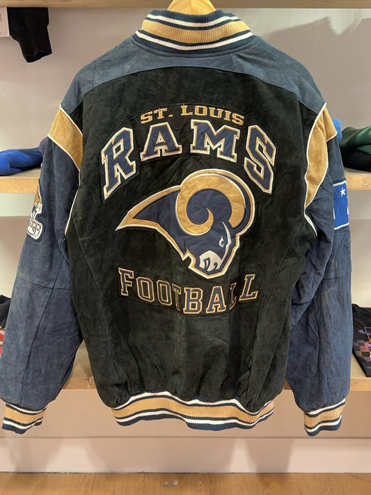 L - Vintage 2000's St. Louis Rams NFL Vintage Varsity Leather Suede Jacket